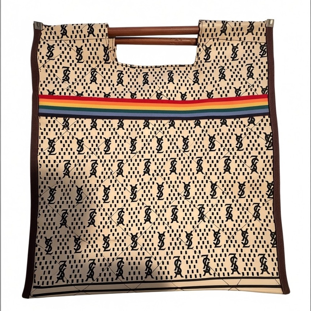 Vintage Stylish Tan YSL logo Shopper